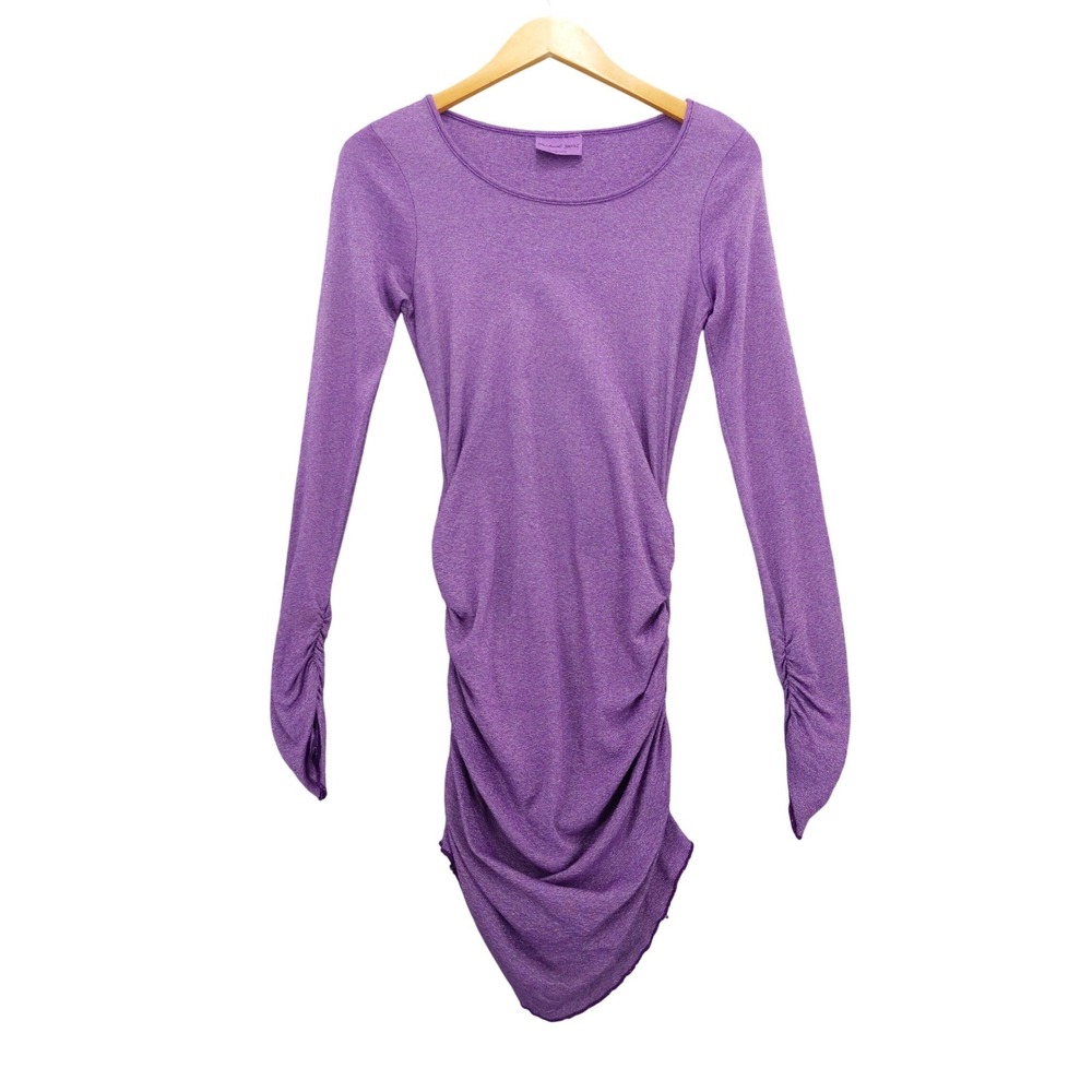Michael Stars Maternity Purple Ruched Long Sleeve Dress Size OS